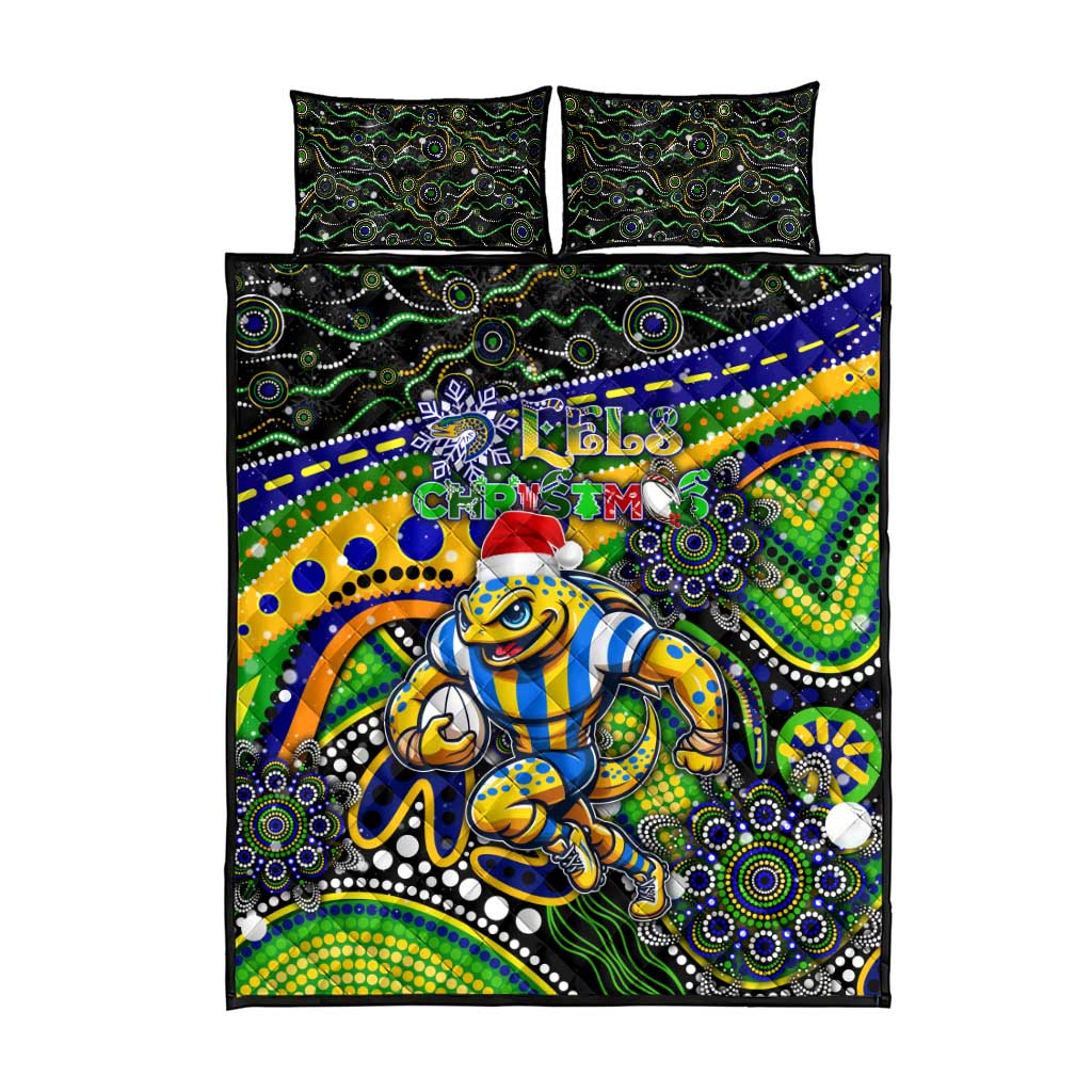 Merry Christmas Eels Quilt Bed Set Aboriginal Santa Rugby Mascot - Parramatta