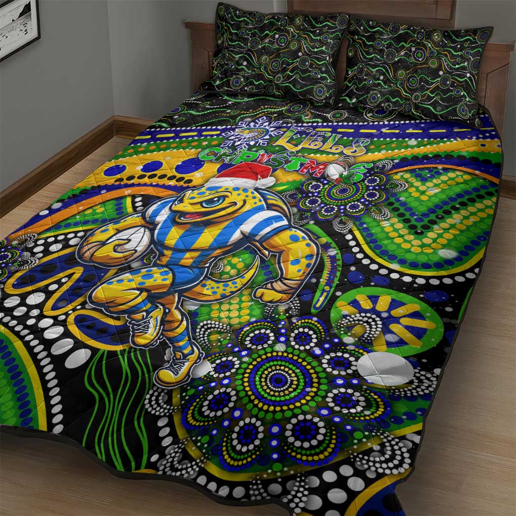 Merry Christmas Eels Quilt Bed Set Aboriginal Santa Rugby Mascot - Parramatta