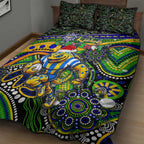 Merry Christmas Eels Quilt Bed Set Aboriginal Santa Rugby Mascot - Parramatta