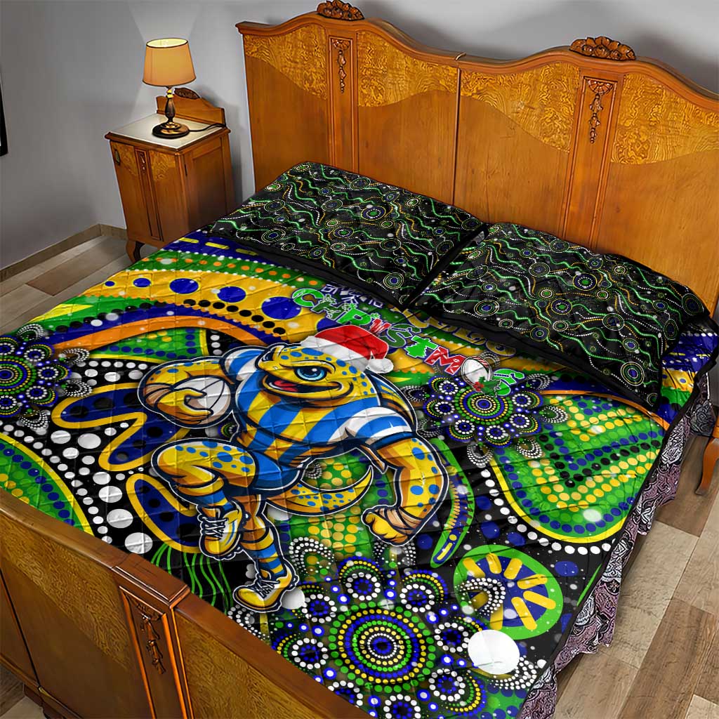 Merry Christmas Eels Quilt Bed Set Aboriginal Santa Rugby Mascot - Parramatta