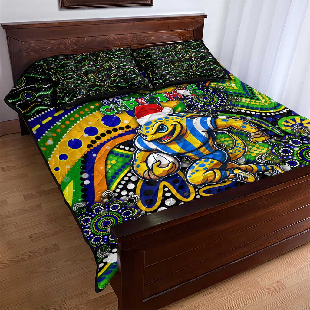 Merry Christmas Eels Quilt Bed Set Aboriginal Santa Rugby Mascot - Parramatta