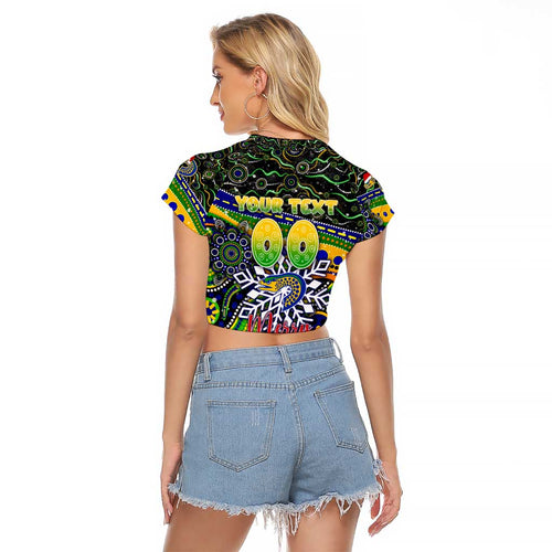 Merry Christmas Eels Raglan Cropped T Shirt Aboriginal Santa Rugby Mascot - Parramatta