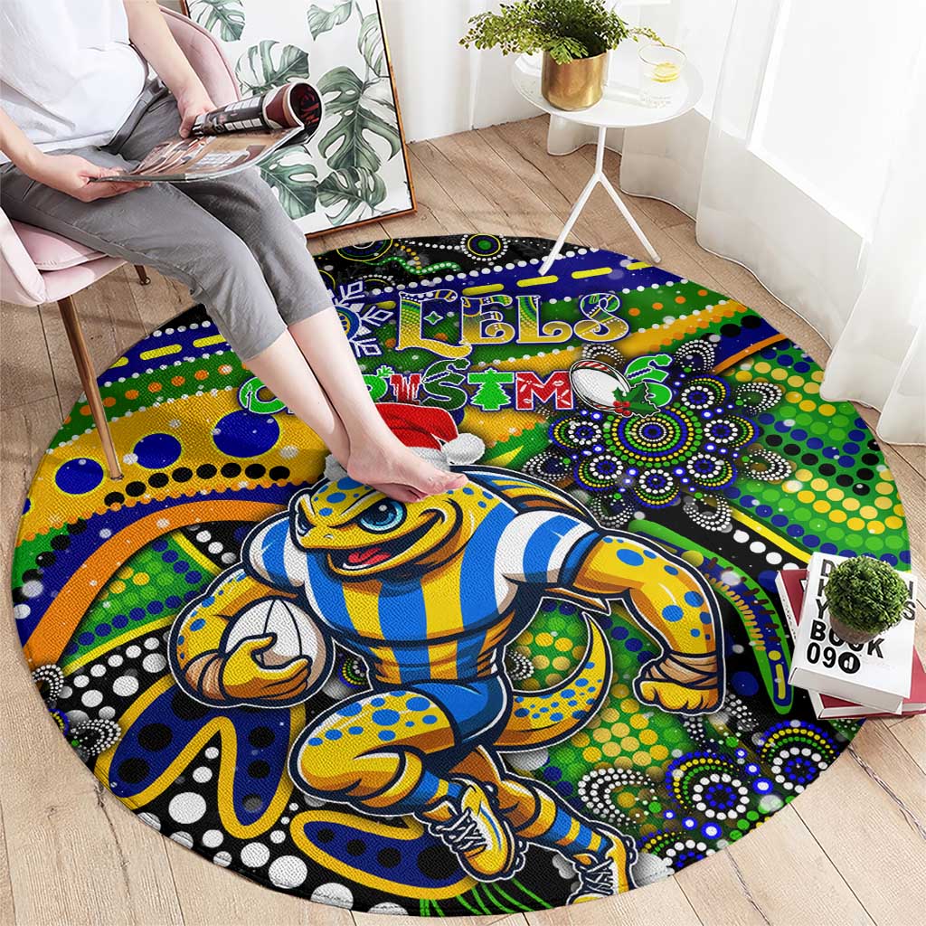 Merry Christmas Eels Round Carpet Aboriginal Santa Rugby Mascot - Parramatta