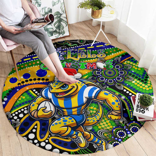 Merry Christmas Eels Round Carpet Aboriginal Santa Rugby Mascot - Parramatta
