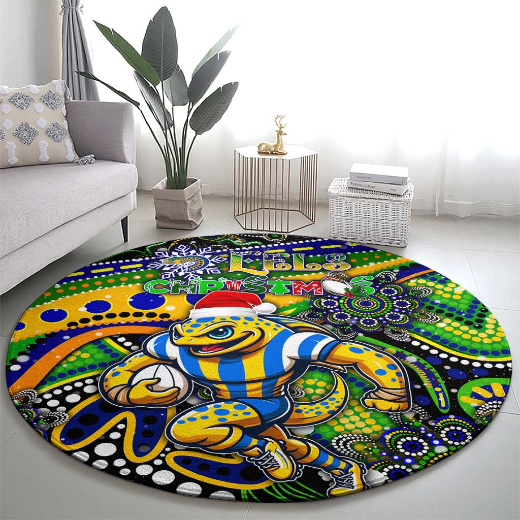 Merry Christmas Eels Round Carpet Aboriginal Santa Rugby Mascot - Parramatta