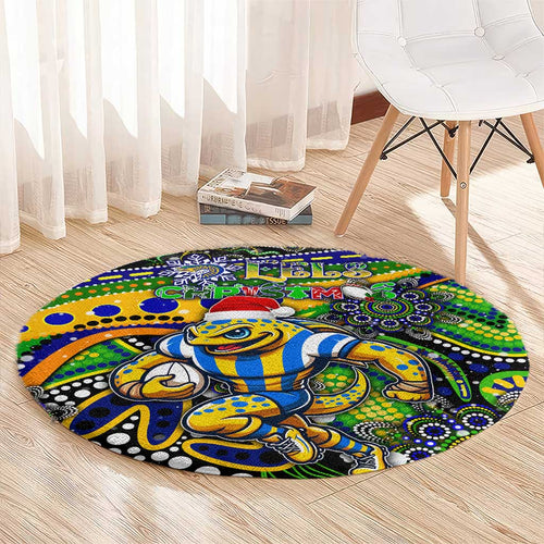 Merry Christmas Eels Round Carpet Aboriginal Santa Rugby Mascot - Parramatta