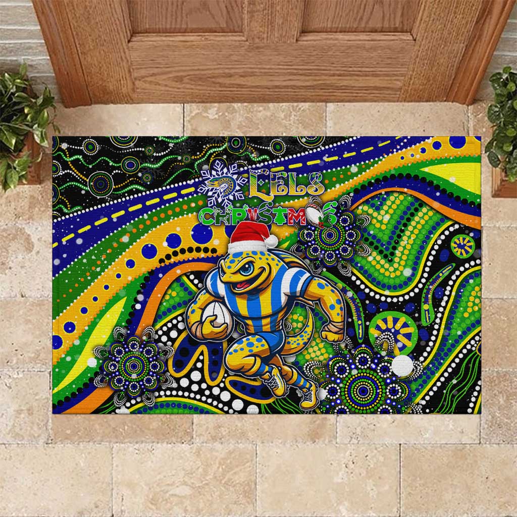 Merry Christmas Eels Rubber Doormat Aboriginal Santa Rugby Mascot - Parramatta