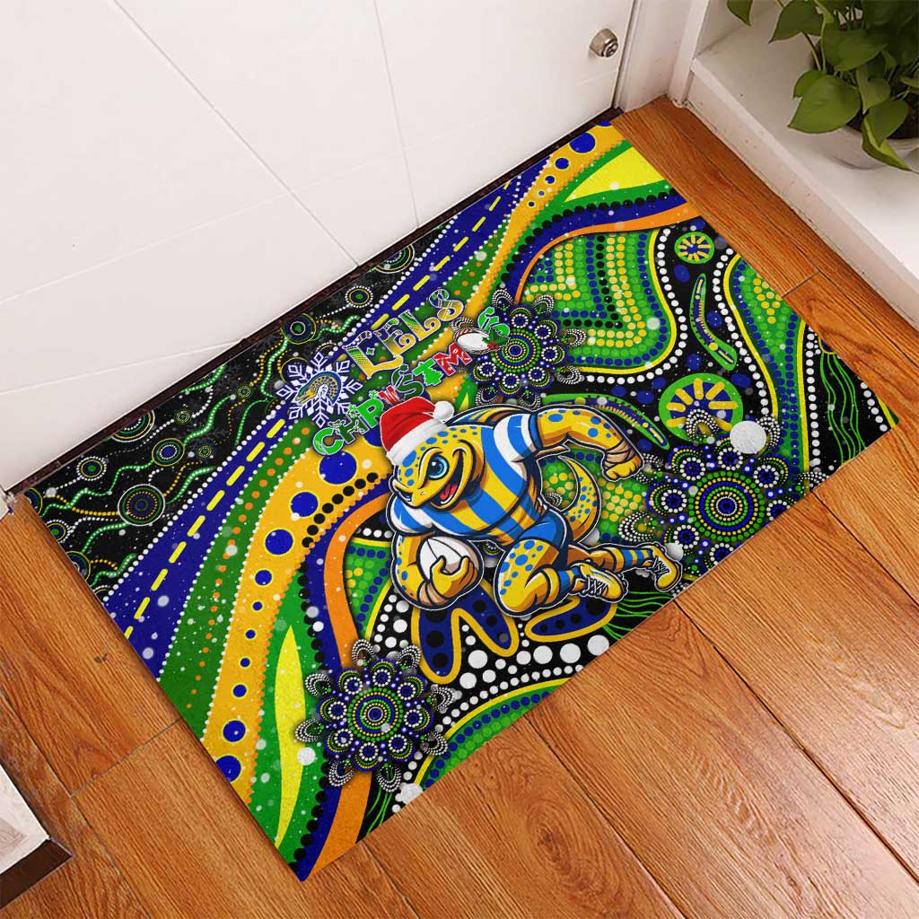 Merry Christmas Eels Rubber Doormat Aboriginal Santa Rugby Mascot - Parramatta