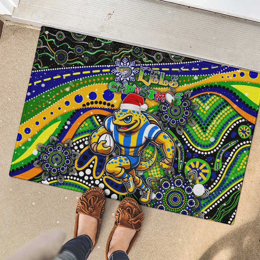 Merry Christmas Eels Rubber Doormat Aboriginal Santa Rugby Mascot - Parramatta