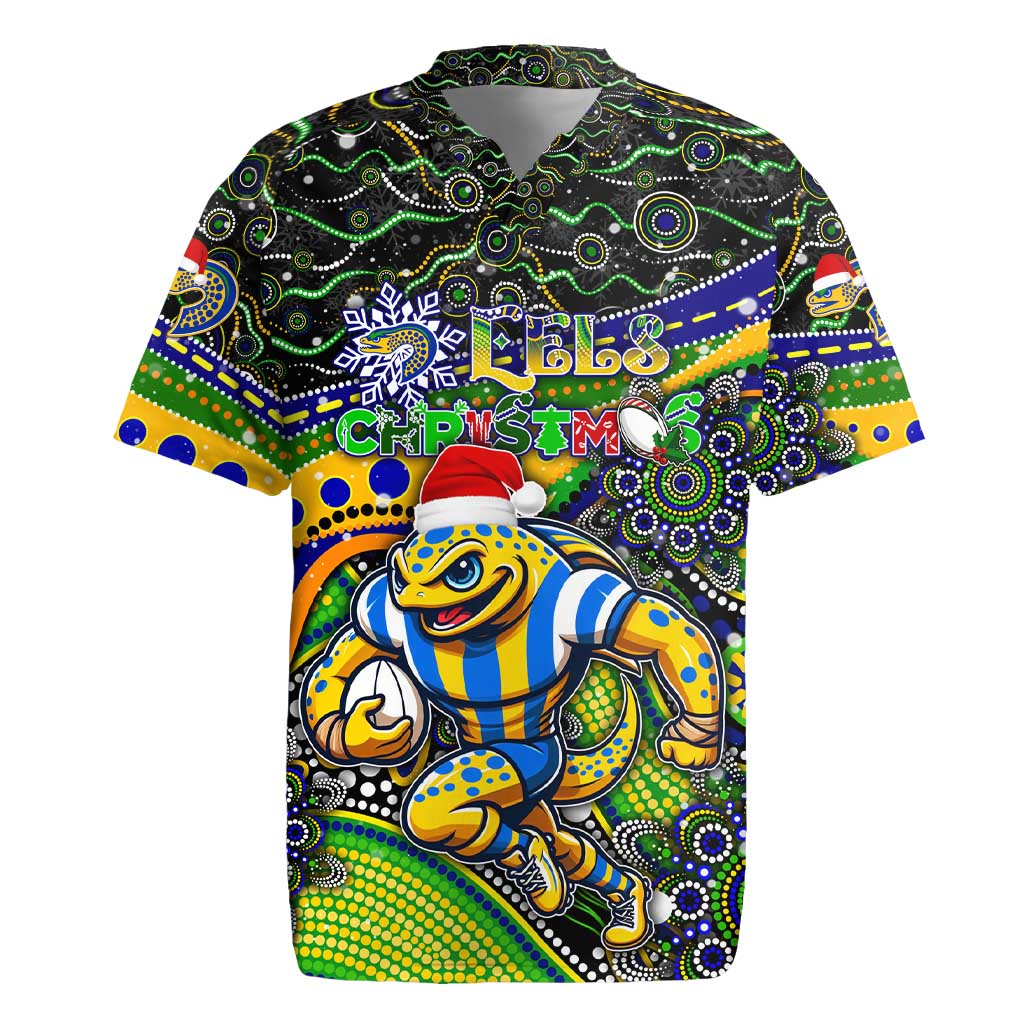 Merry Christmas Eels Rugby Jersey Aboriginal Santa Rugby Mascot - Parramatta