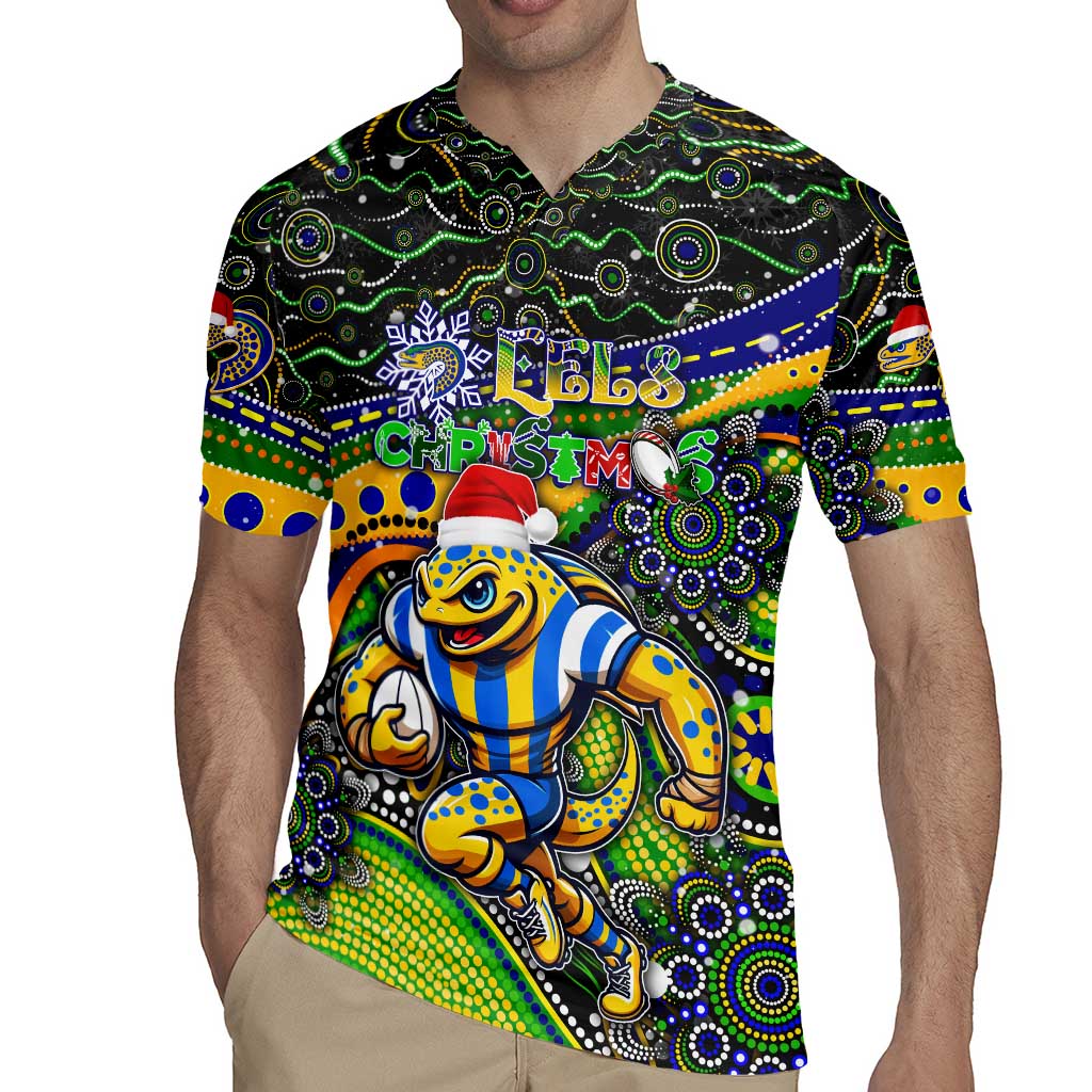 Merry Christmas Eels Rugby Jersey Aboriginal Santa Rugby Mascot - Parramatta