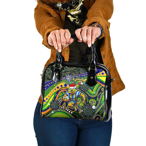 Merry Christmas Eels Shoulder Handbag Aboriginal Santa Rugby Mascot - Parramatta