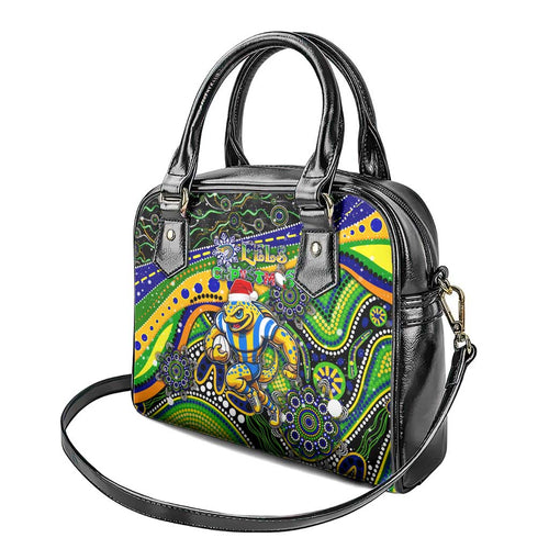 Merry Christmas Eels Shoulder Handbag Aboriginal Santa Rugby Mascot - Parramatta