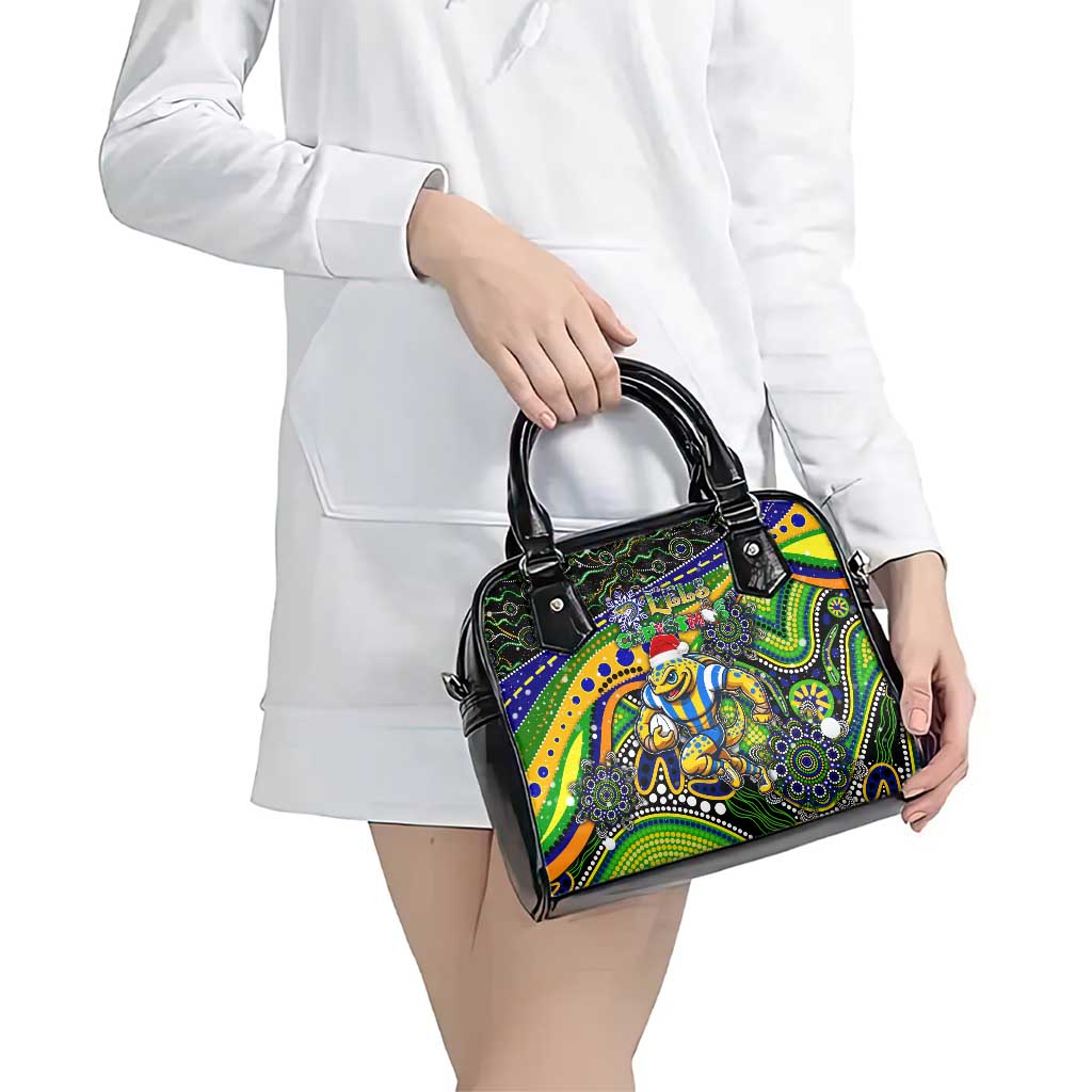 Merry Christmas Eels Shoulder Handbag Aboriginal Santa Rugby Mascot - Parramatta