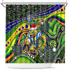 Merry Christmas Eels Shower Curtain Aboriginal Santa Rugby Mascot - Parramatta