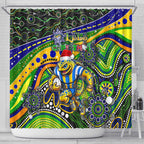 Merry Christmas Eels Shower Curtain Aboriginal Santa Rugby Mascot - Parramatta