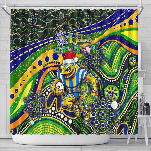 Merry Christmas Eels Shower Curtain Aboriginal Santa Rugby Mascot - Parramatta