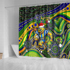 Merry Christmas Eels Shower Curtain Aboriginal Santa Rugby Mascot - Parramatta