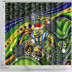 Merry Christmas Eels Shower Curtain Aboriginal Santa Rugby Mascot - Parramatta