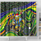 Merry Christmas Eels Shower Curtain Aboriginal Santa Rugby Mascot - Parramatta