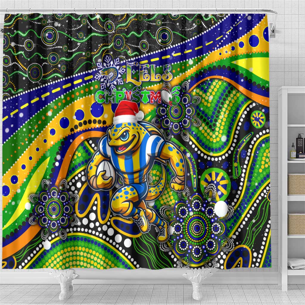 Merry Christmas Eels Shower Curtain Aboriginal Santa Rugby Mascot - Parramatta