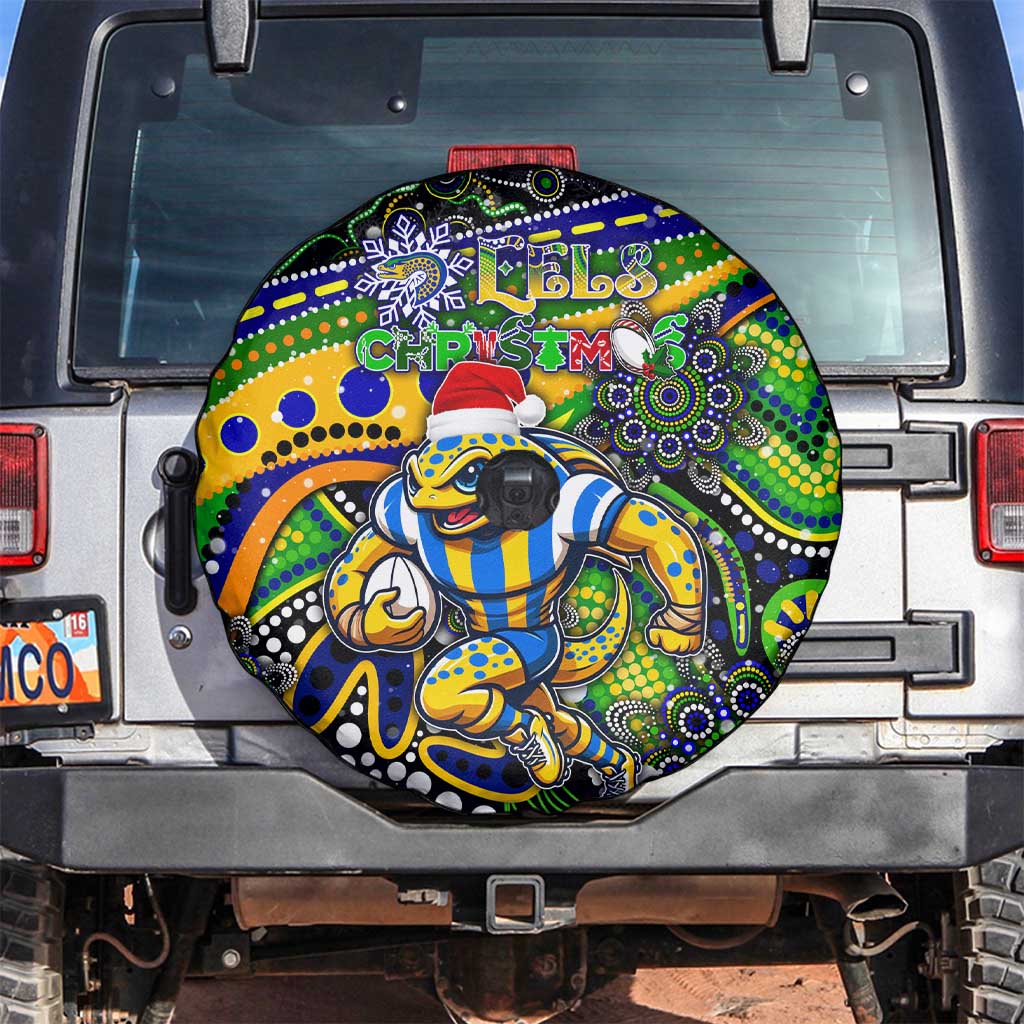 Merry Christmas Eels Spare Tire Cover Aboriginal Santa Rugby Mascot - Parramatta