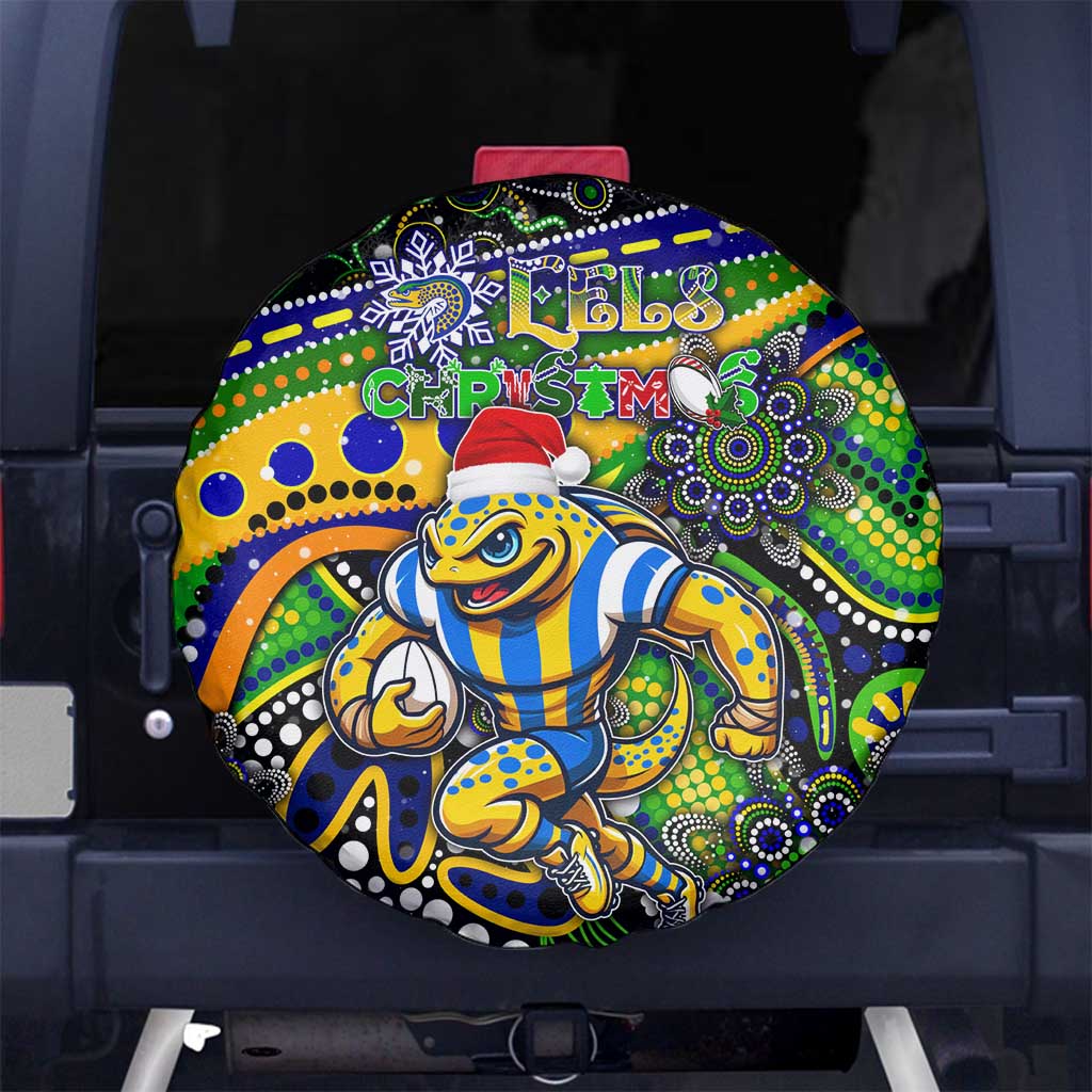 Merry Christmas Eels Spare Tire Cover Aboriginal Santa Rugby Mascot - Parramatta
