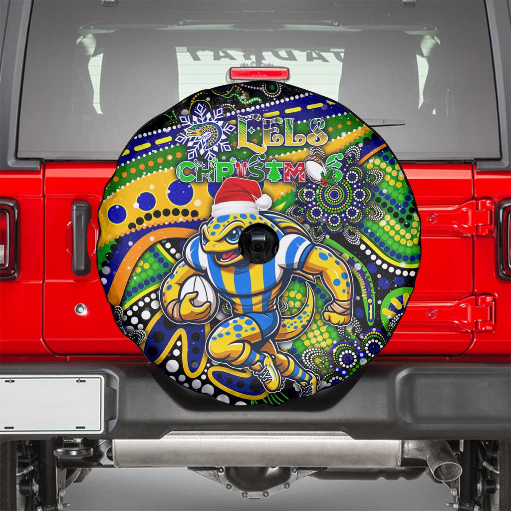 Merry Christmas Eels Spare Tire Cover Aboriginal Santa Rugby Mascot - Parramatta