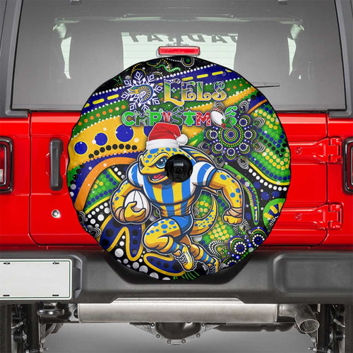 Merry Christmas Eels Spare Tire Cover Aboriginal Santa Rugby Mascot - Parramatta