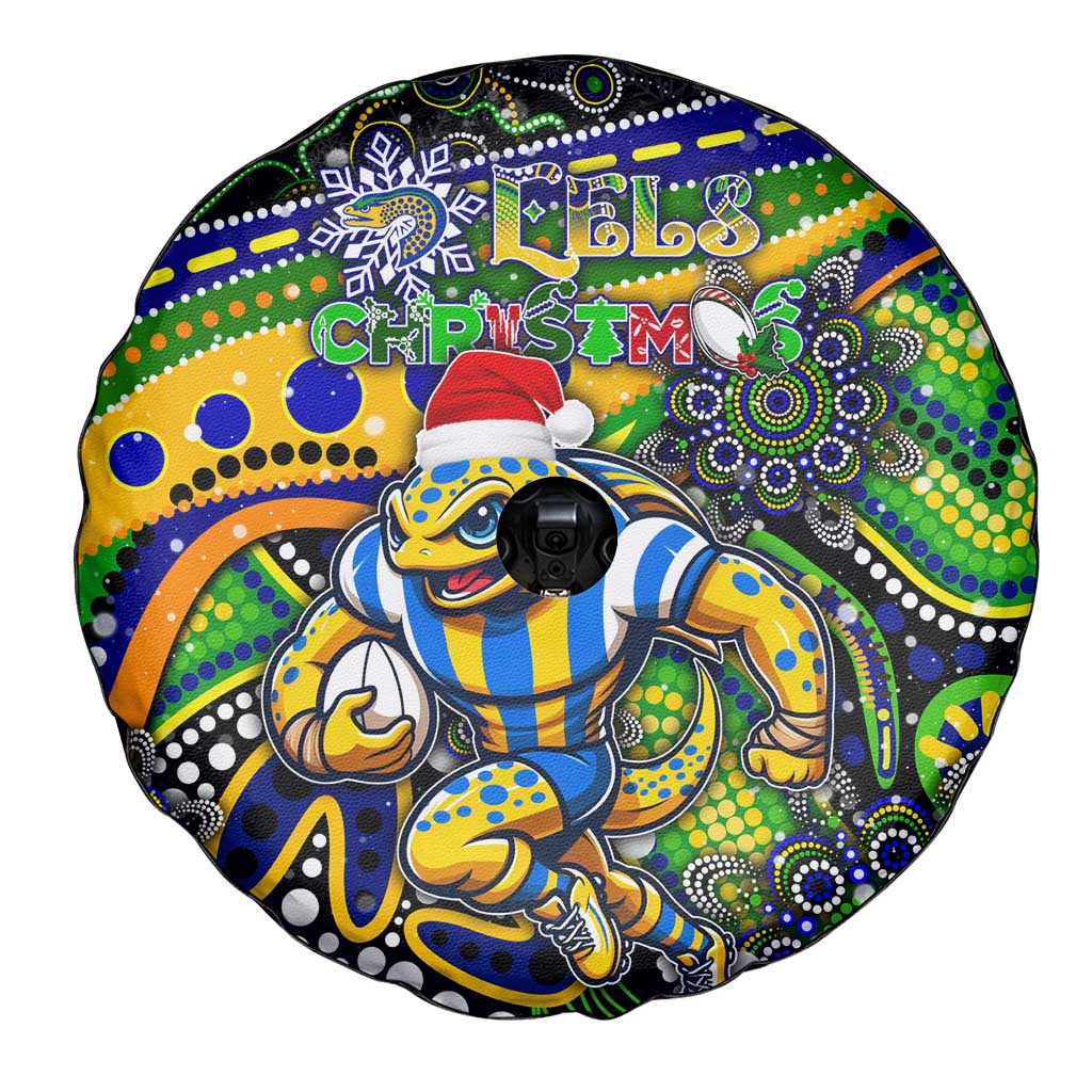 Merry Christmas Eels Spare Tire Cover Aboriginal Santa Rugby Mascot - Parramatta
