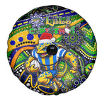 Merry Christmas Eels Spare Tire Cover Aboriginal Santa Rugby Mascot - Parramatta