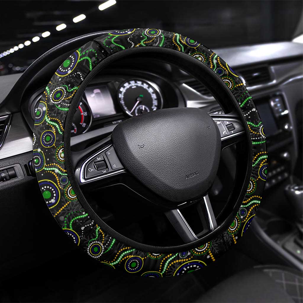 Merry Christmas Eels Steering Wheel Cover Aboriginal Santa Rugby Mascot - Parramatta
