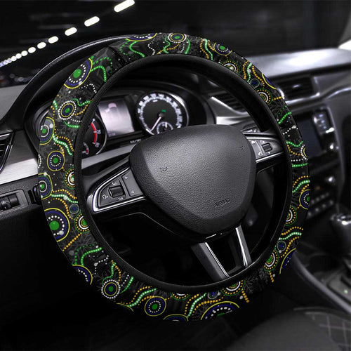 Merry Christmas Eels Steering Wheel Cover Aboriginal Santa Rugby Mascot - Parramatta