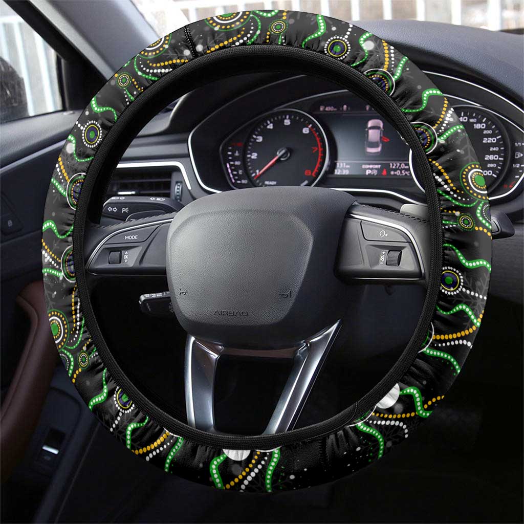 Merry Christmas Eels Steering Wheel Cover Aboriginal Santa Rugby Mascot - Parramatta