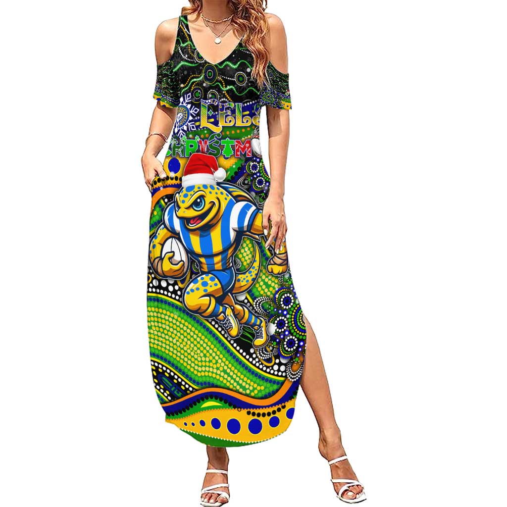 Merry Christmas Eels Summer Maxi Dress Aboriginal Santa Rugby Mascot - Parramatta