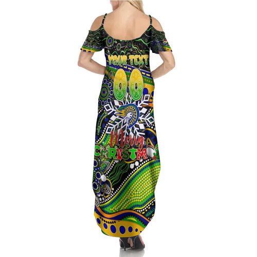 Merry Christmas Eels Summer Maxi Dress Aboriginal Santa Rugby Mascot - Parramatta