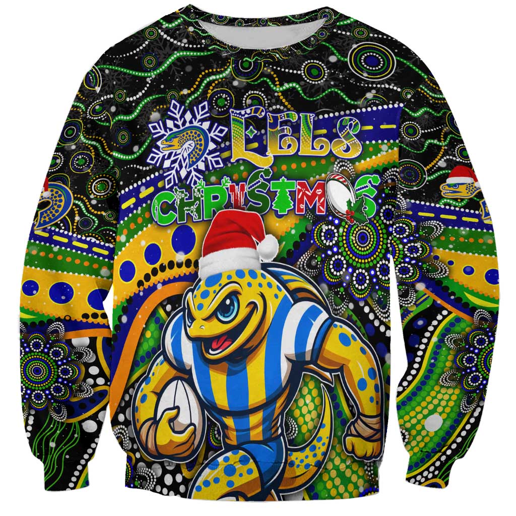 Merry Christmas Eels Sweatshirt Aboriginal Santa Rugby Mascot - Parramatta