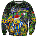 Merry Christmas Eels Sweatshirt Aboriginal Santa Rugby Mascot - Parramatta
