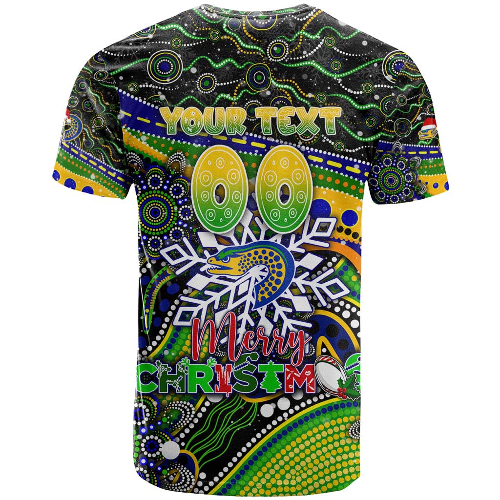 Merry Christmas Eels T Shirt Aboriginal Santa Rugby Mascot - Parramatta