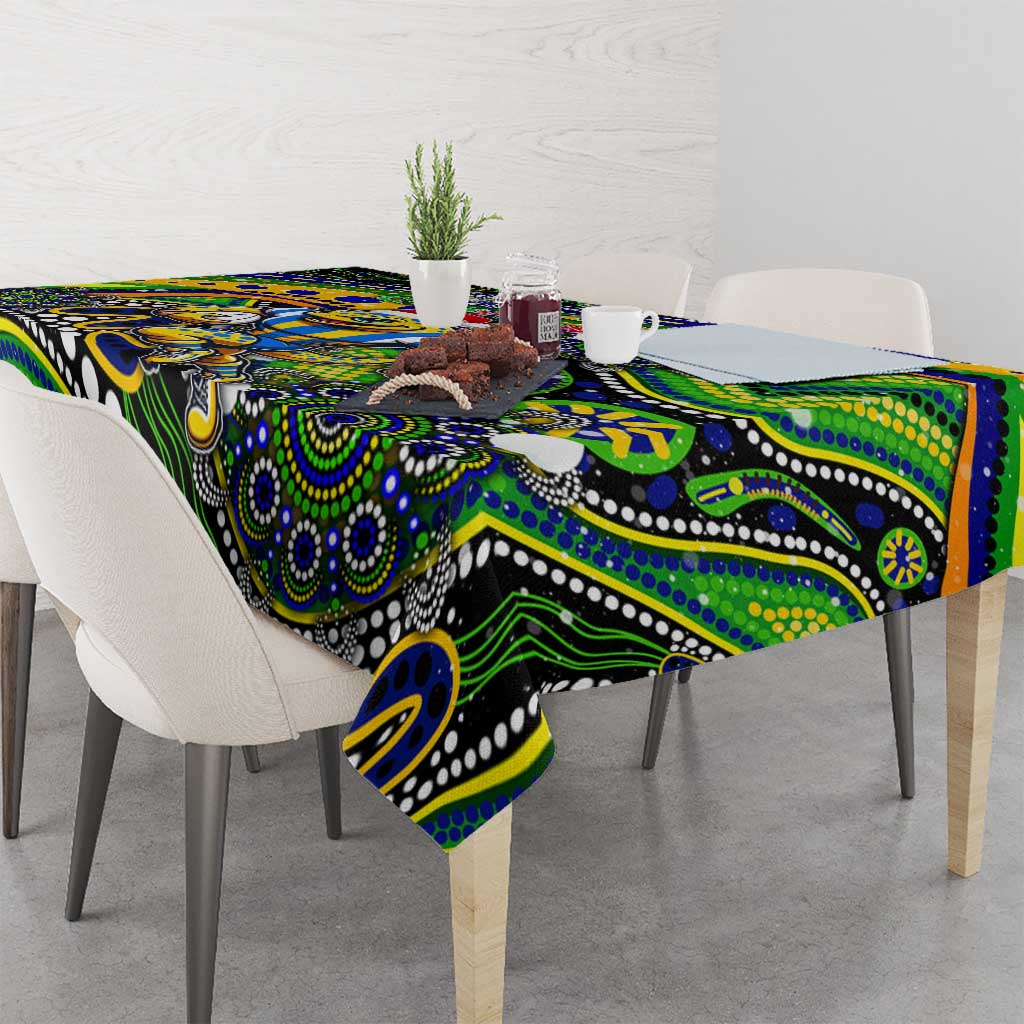 Merry Christmas Eels Tablecloth Aboriginal Santa Rugby Mascot - Parramatta