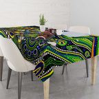 Merry Christmas Eels Tablecloth Aboriginal Santa Rugby Mascot - Parramatta