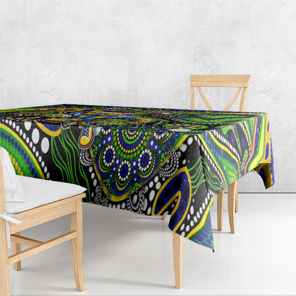 Merry Christmas Eels Tablecloth Aboriginal Santa Rugby Mascot - Parramatta
