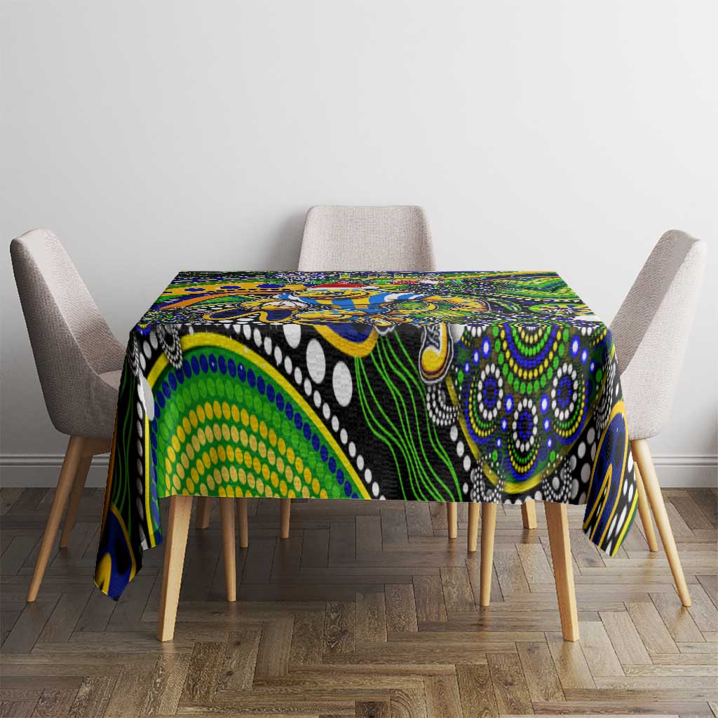 Merry Christmas Eels Tablecloth Aboriginal Santa Rugby Mascot - Parramatta