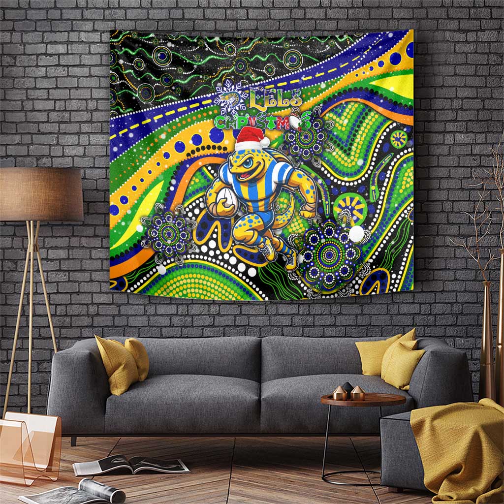 Merry Christmas Eels Tapestry Aboriginal Santa Rugby Mascot - Parramatta