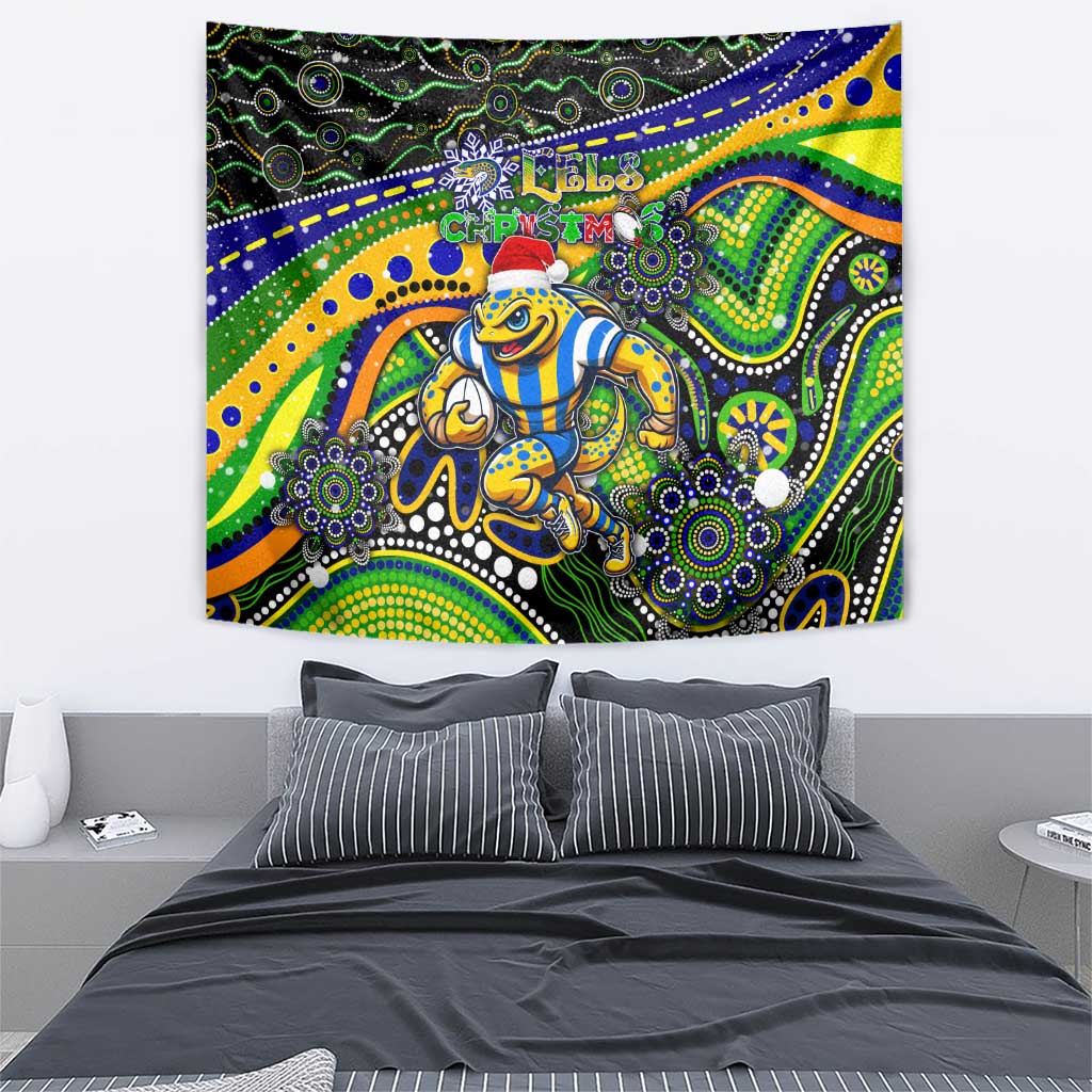Merry Christmas Eels Tapestry Aboriginal Santa Rugby Mascot - Parramatta