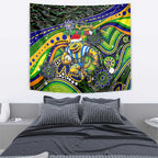 Merry Christmas Eels Tapestry Aboriginal Santa Rugby Mascot - Parramatta