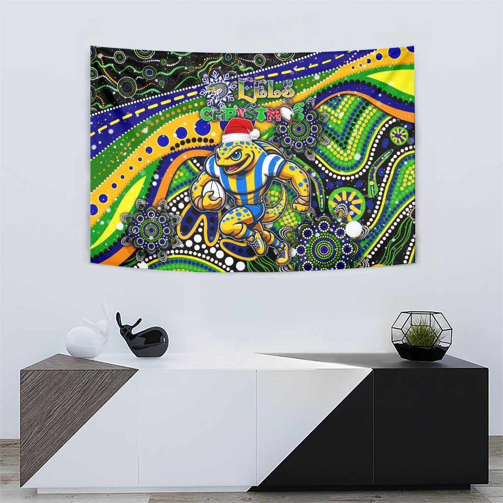 Merry Christmas Eels Tapestry Aboriginal Santa Rugby Mascot - Parramatta