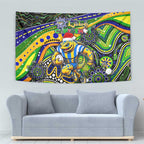 Merry Christmas Eels Tapestry Aboriginal Santa Rugby Mascot - Parramatta