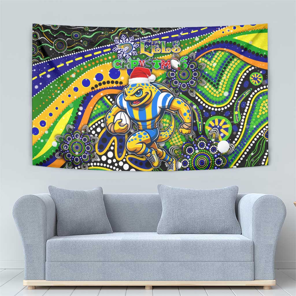 Merry Christmas Eels Tapestry Aboriginal Santa Rugby Mascot - Parramatta