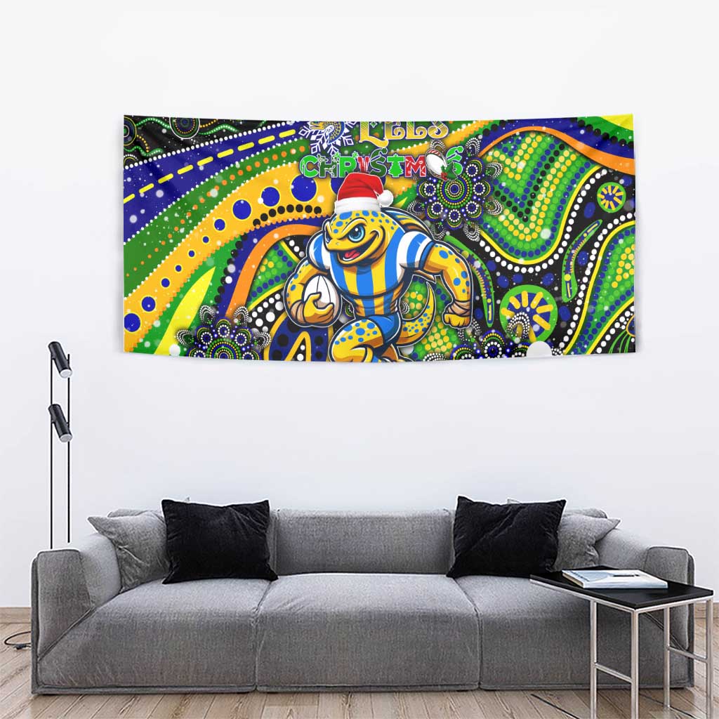 Merry Christmas Eels Tapestry Aboriginal Santa Rugby Mascot - Parramatta